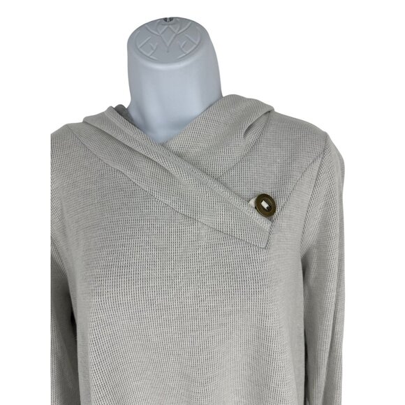 Neon Buddha Womens Hooded Waffle Knit Tunic Top With Button Accent & Pockets M - Picture 2 of 7